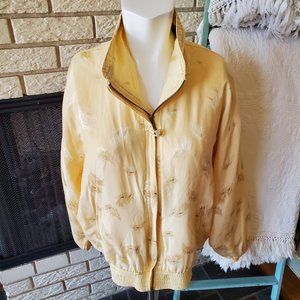 Mureli Vintage 100% Silk Lightweight Leaf Print Bomber Jacket S